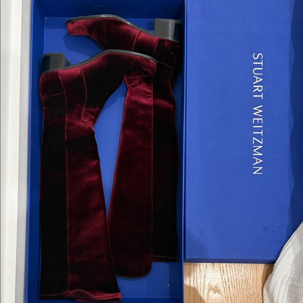 Stuart Weitzman Deep Red Velvet Boots